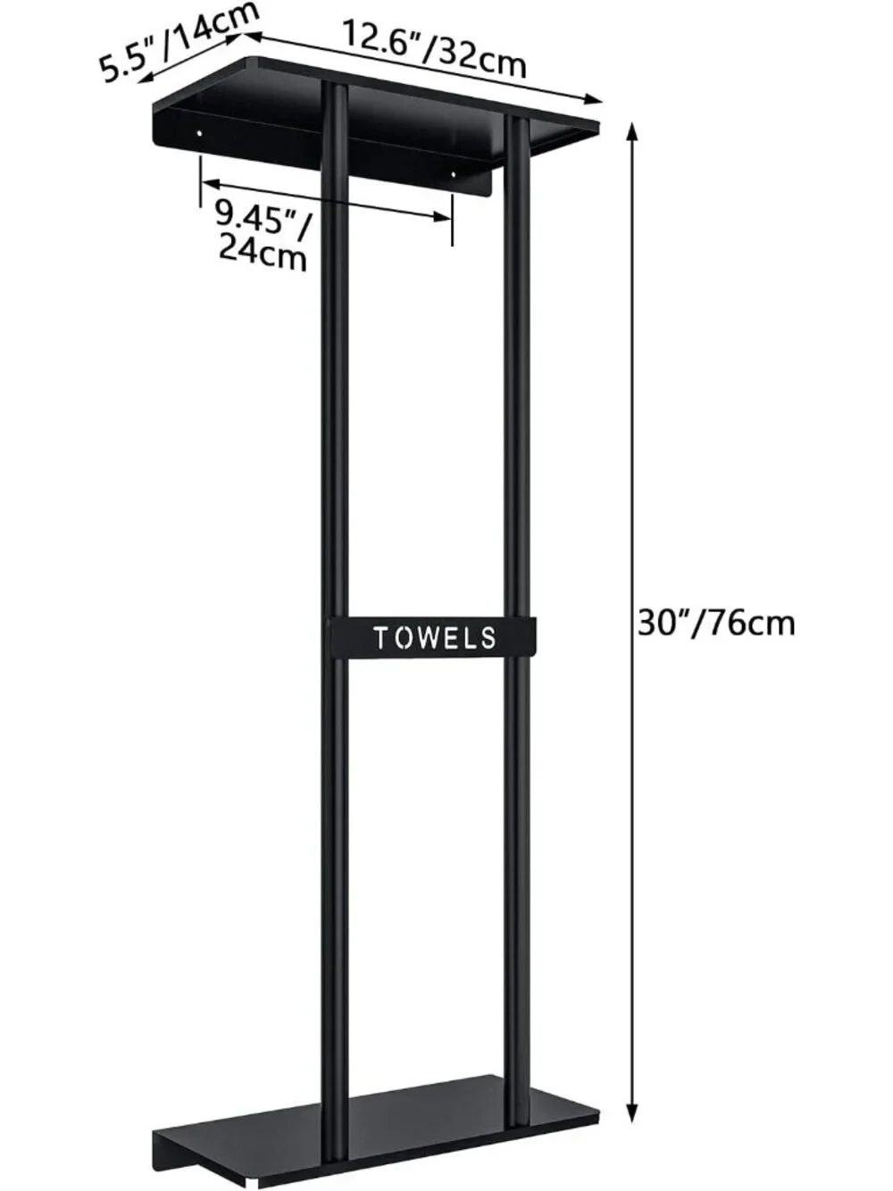 New 30 inch Black Wall Mounted Towel Rack with Shelf Holds 6 Towels Bathroom